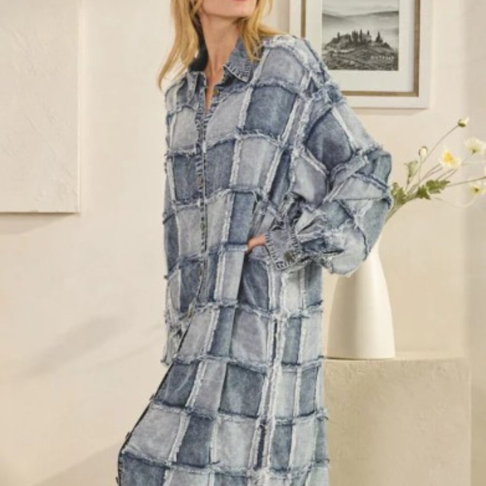 Oli & Hali Mineral Wash Oversized Patchwork Shirt Dress - Picture 6 of 7